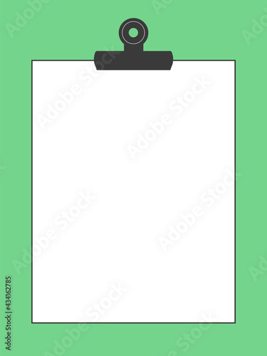メモ用紙のフレーム素材、イラスト （目玉クリップ、モノクロ、緑色背景、縦長ver） © tuu_stock