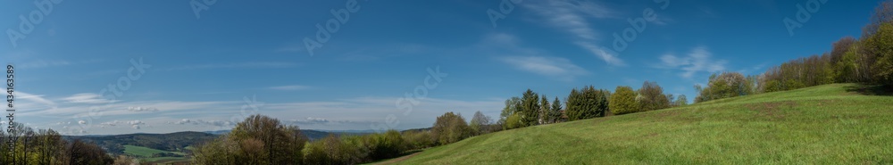 Meadows and trees near Homole village in spring sunny fresh morning