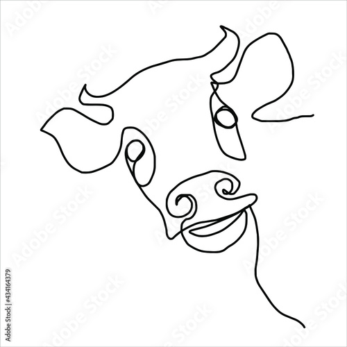 A cow drawn with a single line. Linear sketch of a cow. Cow one line.