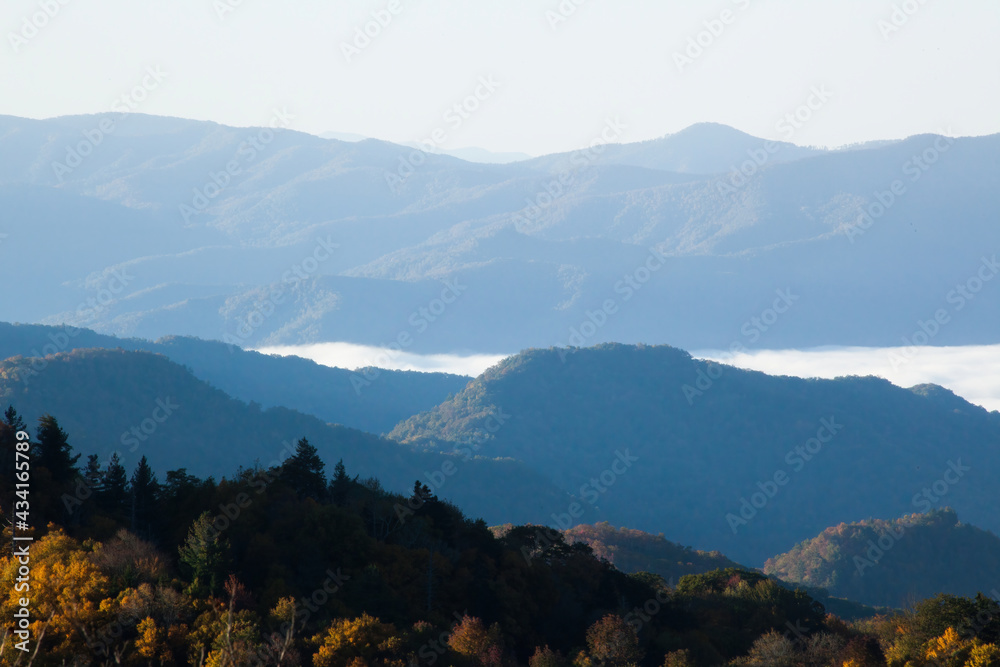Mountain with Morning Mist in the Autumn