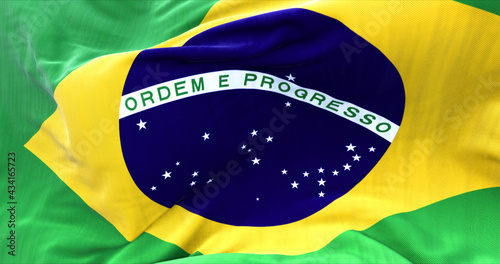 Quadro em tela close up view of the flag of Brazil waving in the wind