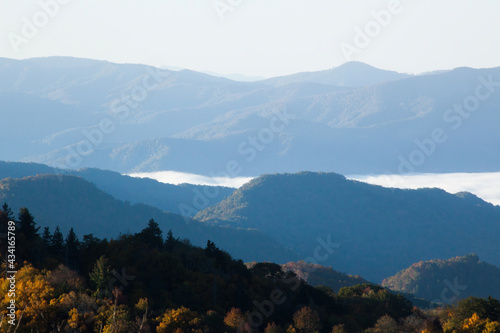 Mountain with Morning Mist in the Autumn