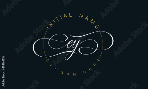 EY/YE cursive letter stylish luxury logo in golden and white color, EY/YE letter logo design, EY/YE Business abstract vector logo monogram template with thumbnails.