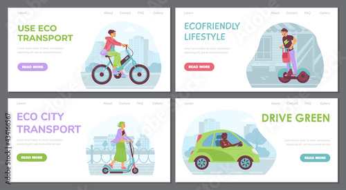 Vector web banners for advertise modern urban electric eco friendly transport.