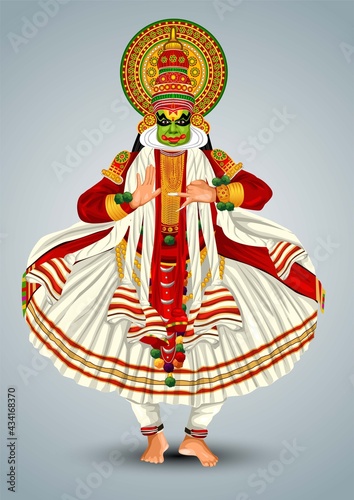Kerala traditional folk dance kathakali full size vector illustration design