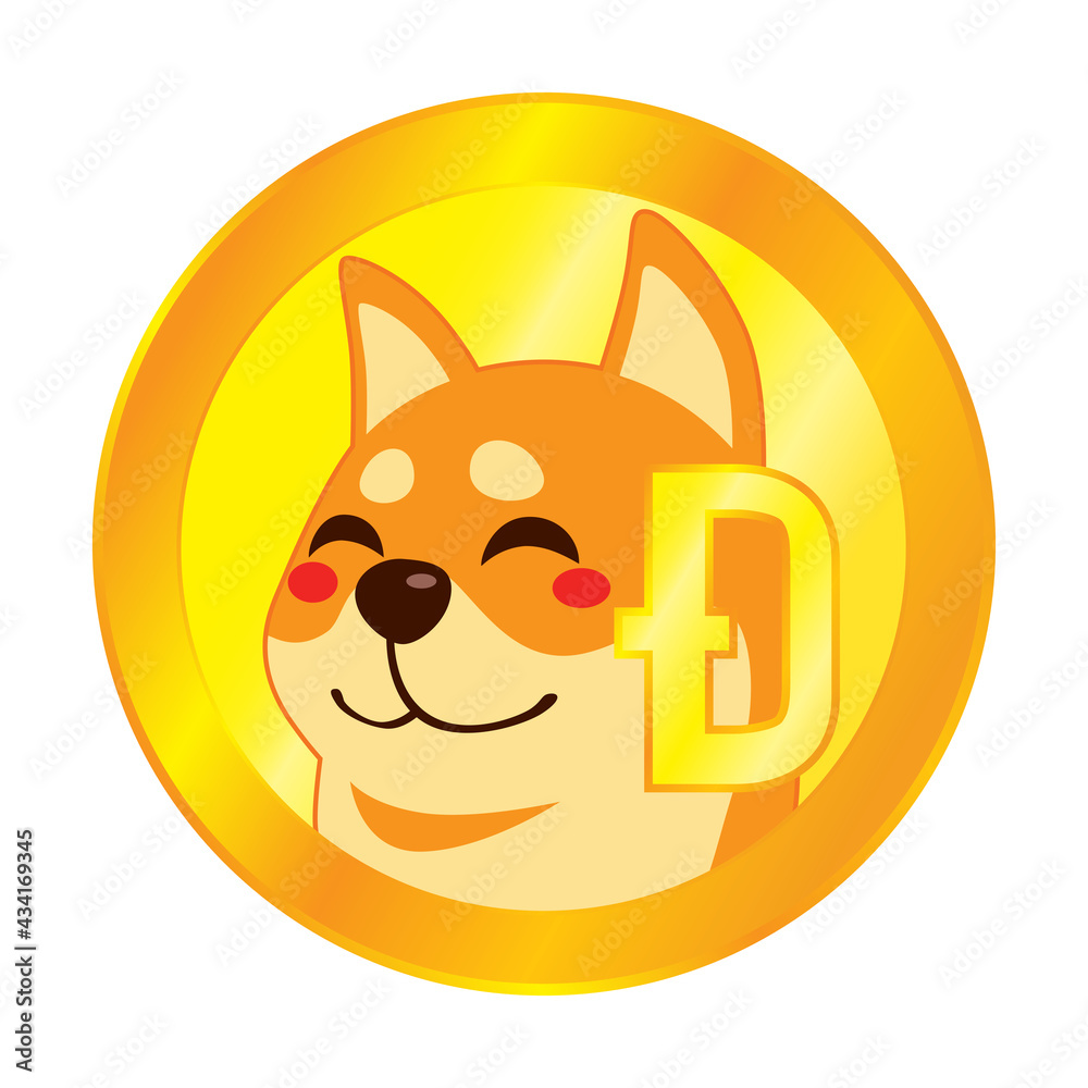 Cute shiba inu dog cryptocurrency golden coin Stock Vector Adobe