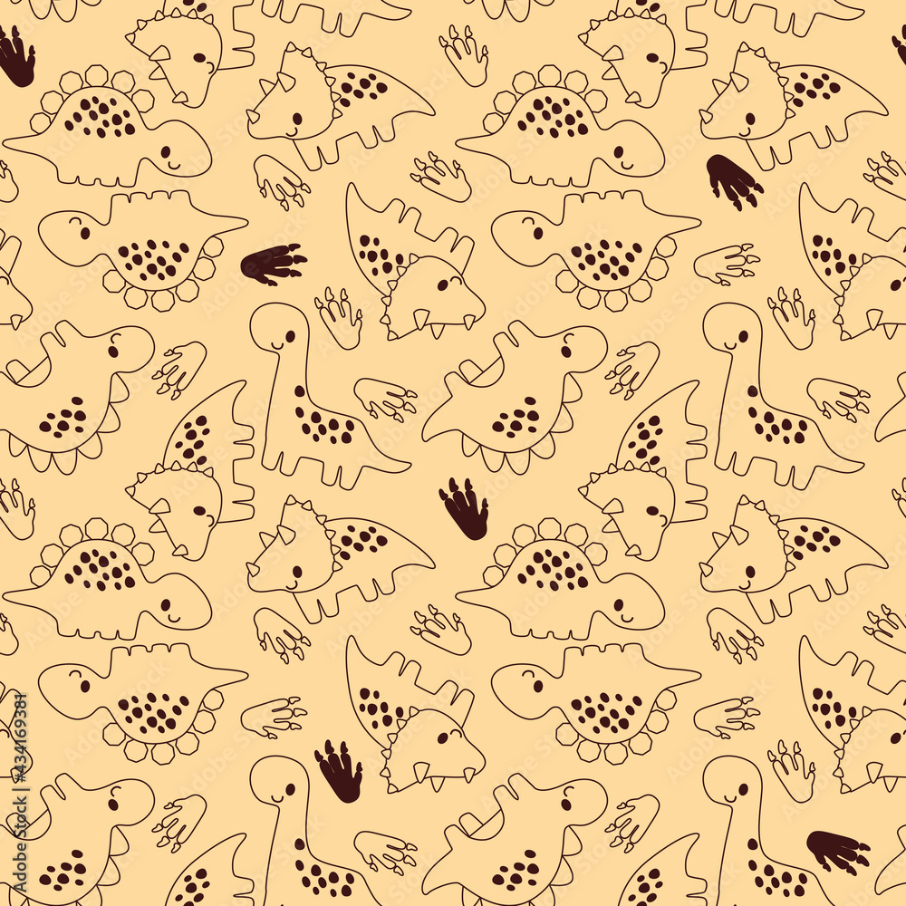 Cute outline dinosaur doodle seamless pattern for fashion clothes or printed paper decoration