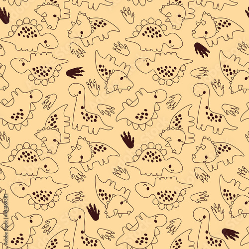 Cute outline dinosaur doodle seamless pattern for fashion clothes or printed paper decoration