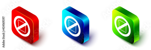 Isometric Gluten free grain icon isolated Isometric background. No wheat sign. Food intolerance symbols. Red, blue and green square button. Vector