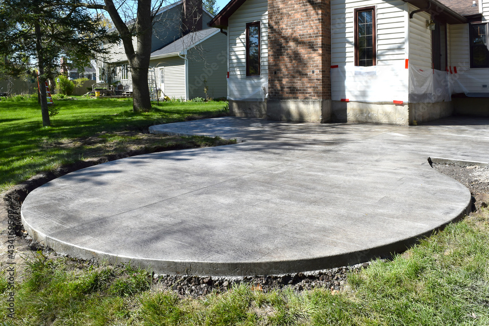 New Home House Patio Construction Concrete Cement Foundation Builders Smooth Surface - obrazy, fototapety, plakaty 