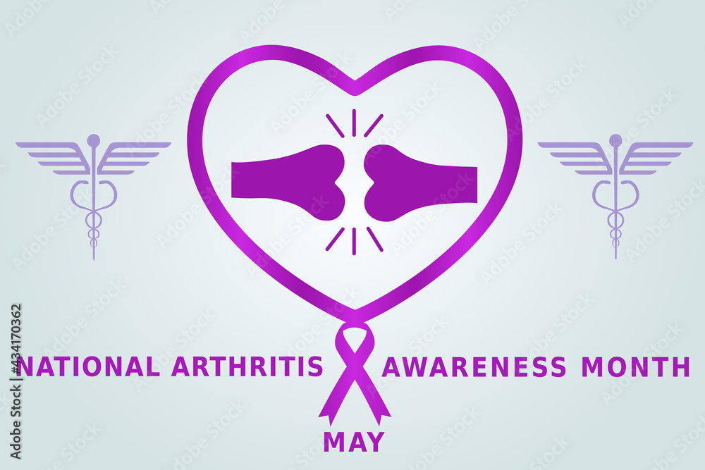 Obraz premium May national arthritis awareness month flat vector illustration. A health design for banner, poster, web. Protection, healthcare, prevention concept. 