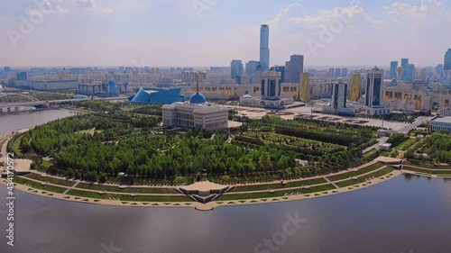 Nice view of Ak-Orda in Nur-Sultan.  the capital of Kazakhstan is Astana.  Drone view