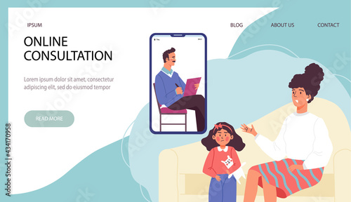 Online psychological support for parents and children flat vector illustration.