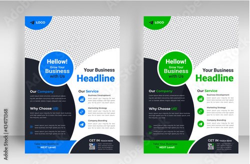 Corporate business flyer template design set with blue and green color. marketing, business proposal, promotion, advertise, publication, cover page. digital marketing agency flyer design.