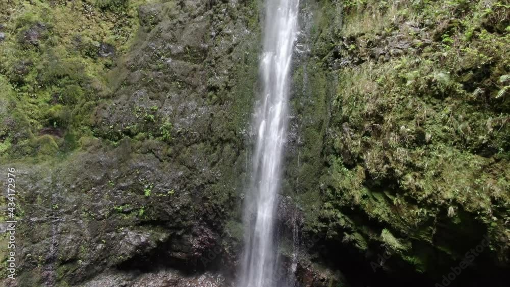 Aerial view of Caldeirao Verde waterfall, Madeira, Portugal Aerial view of Caldeirao Verde waterfall, Madeira, Portugal