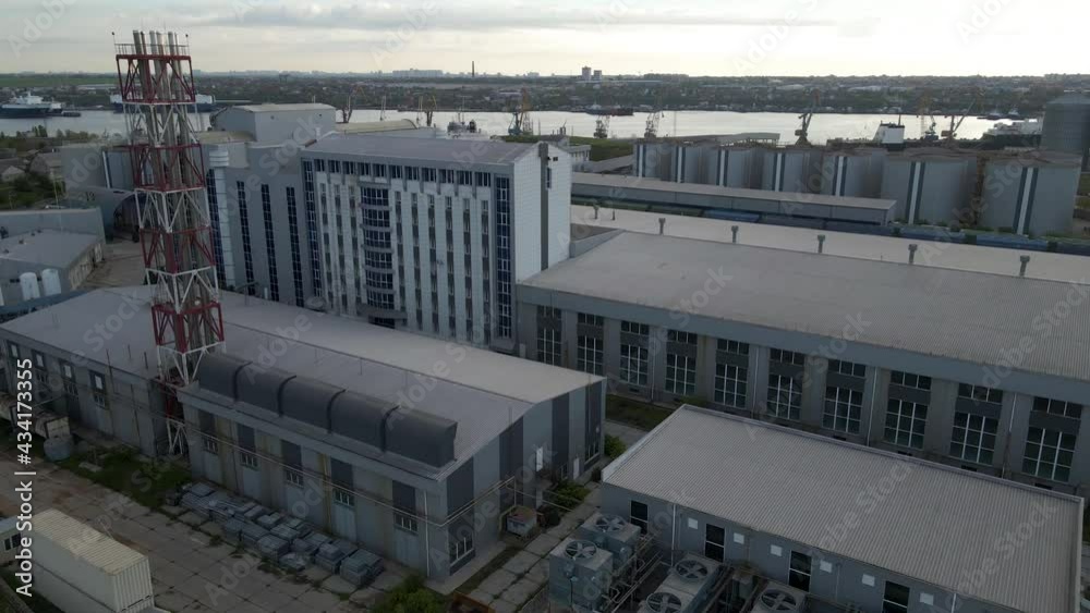 large port factory industry smoke top view storage warehouse cargo loading large port factory industry smoke top view storage warehouse cargo loading