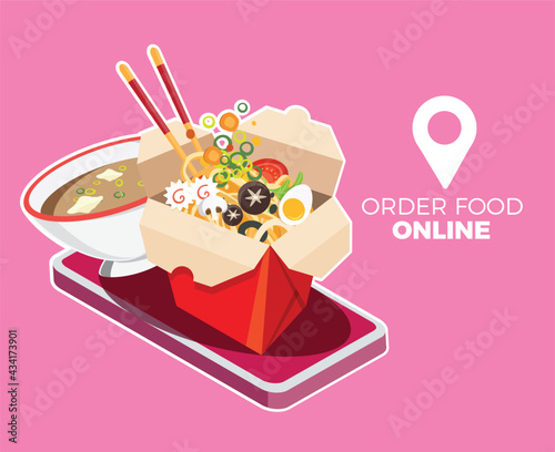 Food delivery service, Fast food delivery, Scooter delivery service , Vector illustration.