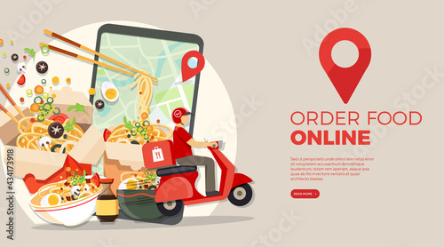 Food delivery service, Fast food delivery, Scooter delivery service , Vector illustration..