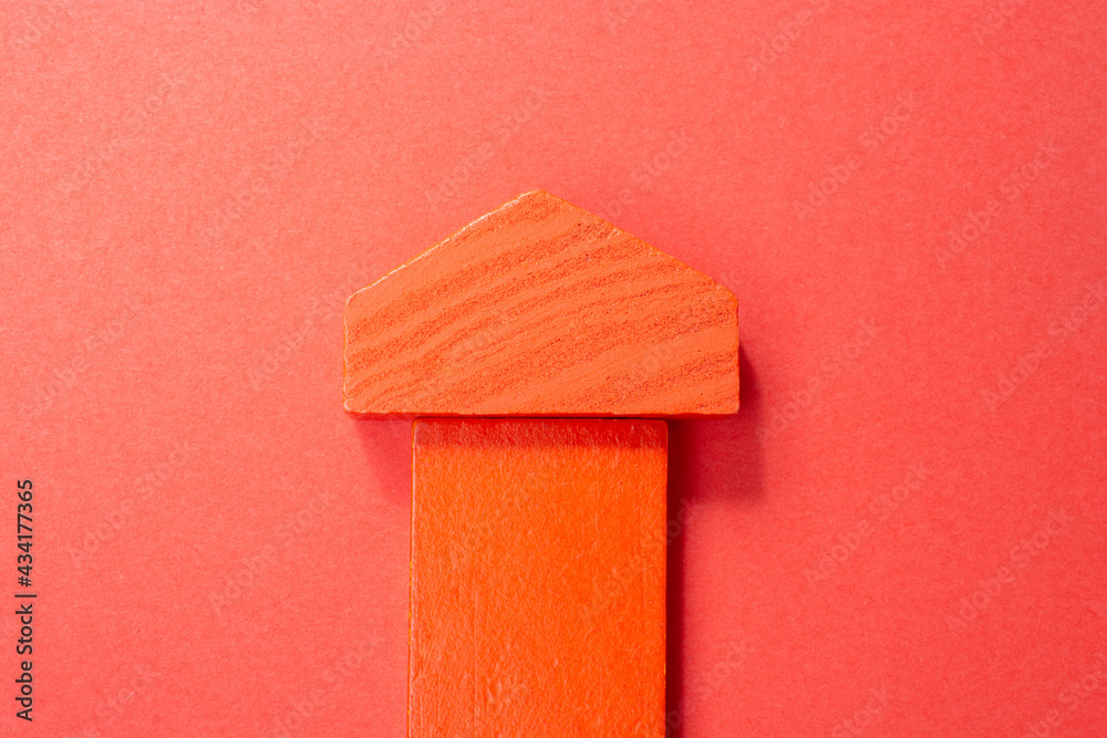 Obraz premium model of a house made of wooden blocks as concept of buying or renting a house, building,insurance