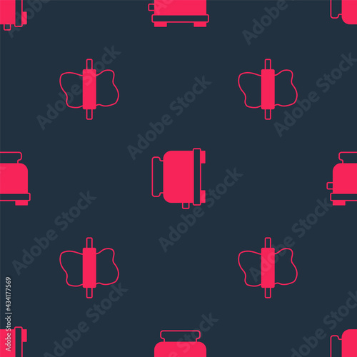 Set Rolling pin on dough and Toaster on seamless pattern. Vector