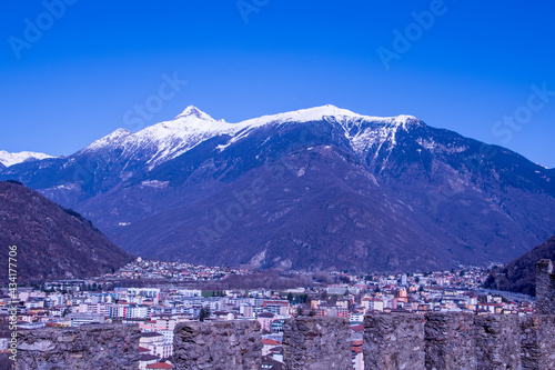 View of the city of Bellinzona in Ticino, Switzerland