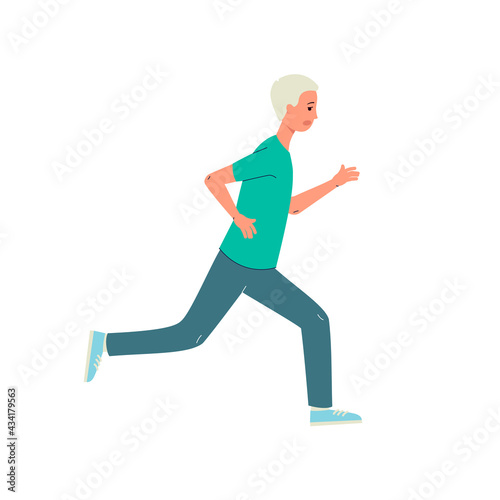 Unhappy man overloading with information run away in stress and panic.