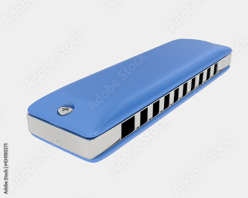Classic harmonica isolated on background. 3d rendering - illustration