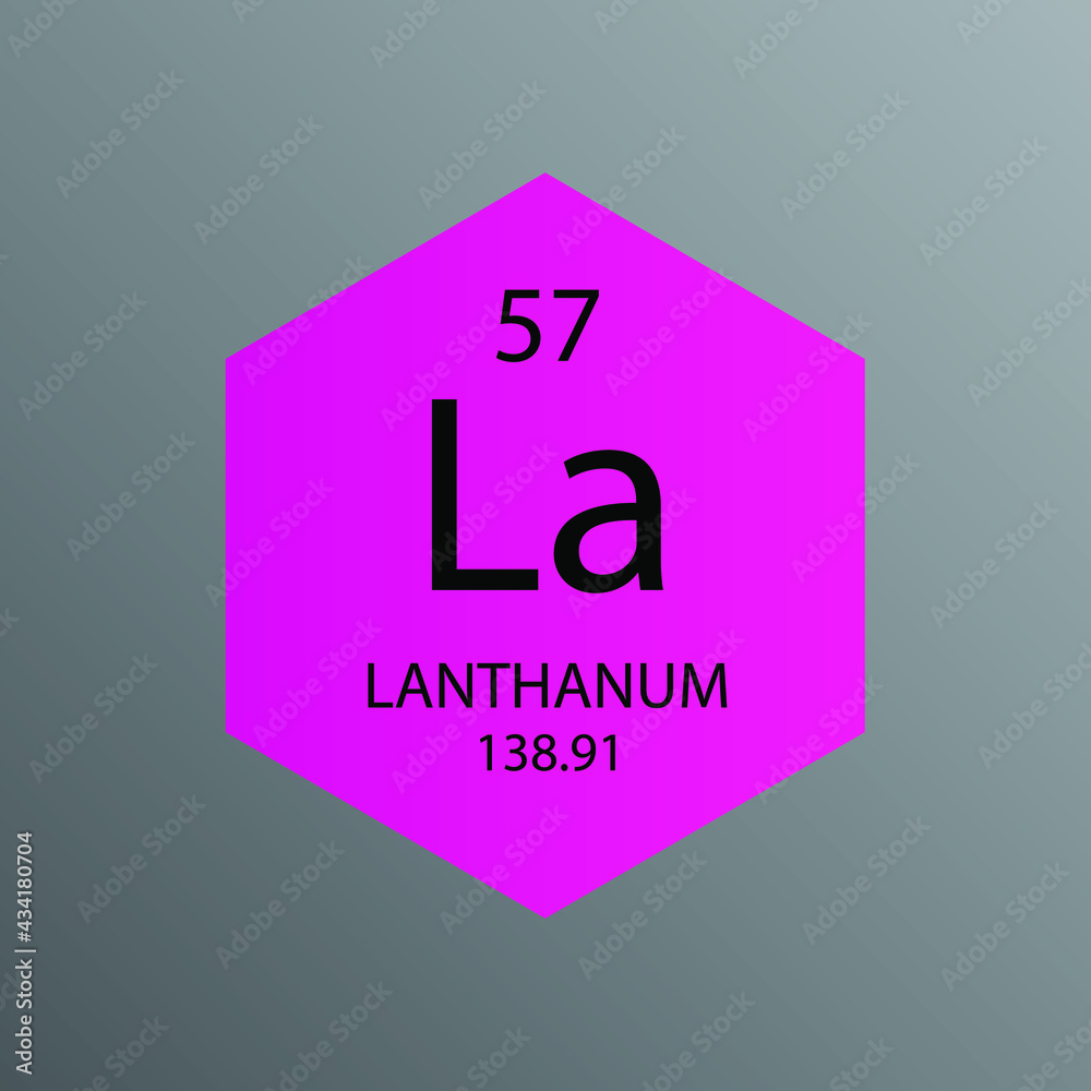 La Lanthanum Lanthanide Chemical Element Periodic Table. Hexagon vector illustration, simple clean style Icon with molar mass and atomic number for Lab, science or chemistry education. La Lanthanum Lanthanide Chemical Element Periodic Table. Hexagon vector illustration, simple clean style Icon with molar mass and atomic number for Lab, science or chemistry education.