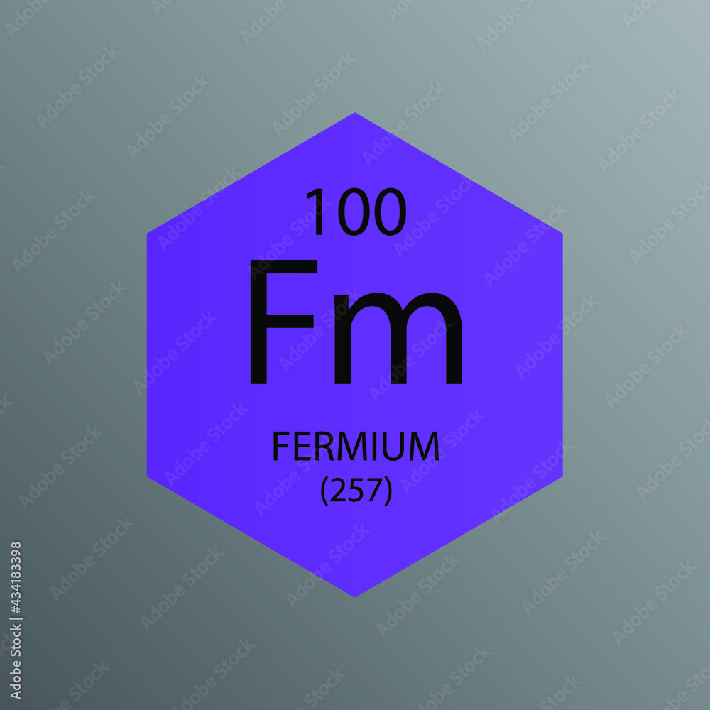 Fm Fermium Actinoid Chemical Element Periodic Table. Hexagon vector illustration, simple clean style Icon with molar mass and atomic number for Lab, science or chemistry education.