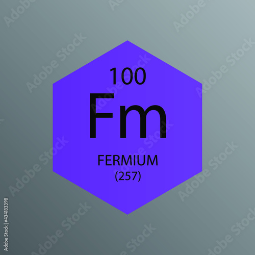 Fm Fermium Actinoid Chemical Element Periodic Table. Hexagon vector illustration, simple clean style Icon with molar mass and atomic number for Lab, science or chemistry education.