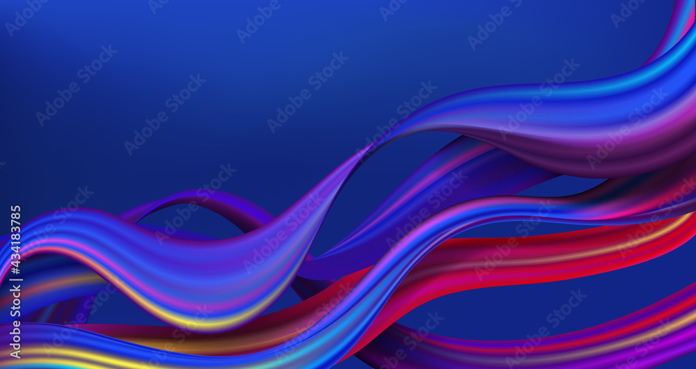 Fototapeta premium Modern colorful flow poster. Wave Liquid shape on dark blue color background.