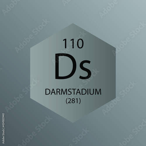 Ds Darmstadtium  Chemical Element Periodic Table. Hexagon vector illustration, simple clean style Icon with molar mass and atomic number for Lab, science or chemistry education.