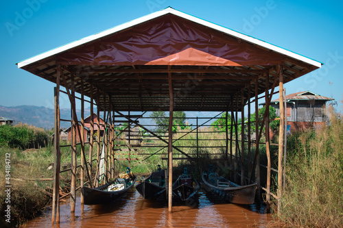 Wallpaper Mural Four traditional boats in a simple garage, Myanmar Torontodigital.ca