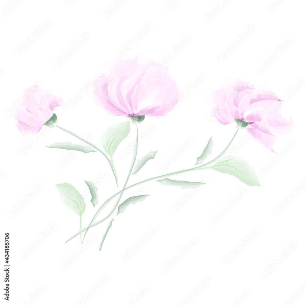A bouquet of soft pink watercolor flowers. Gorgeous peonies. Postcard, template. Vector illustration, eps