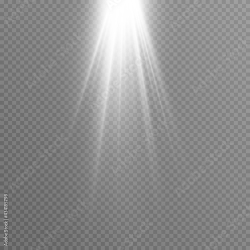 Vector white light. Sun, sun rays, flare, dawn png. Explosion of white light. White Star PNG. White flash png.