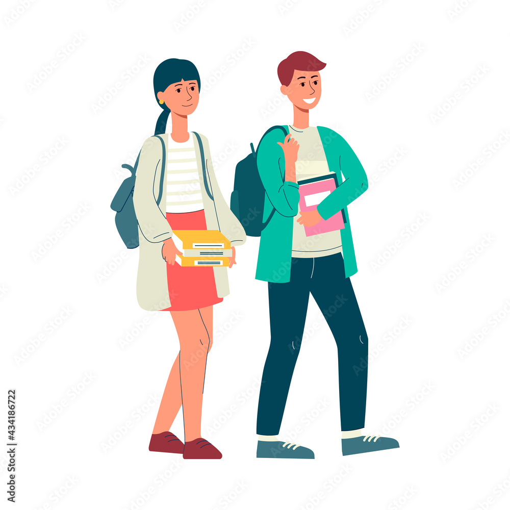 Girl and boy students cartoon characters flat vector illustration isolated. Girl and boy students cartoon characters flat vector illustration isolated.