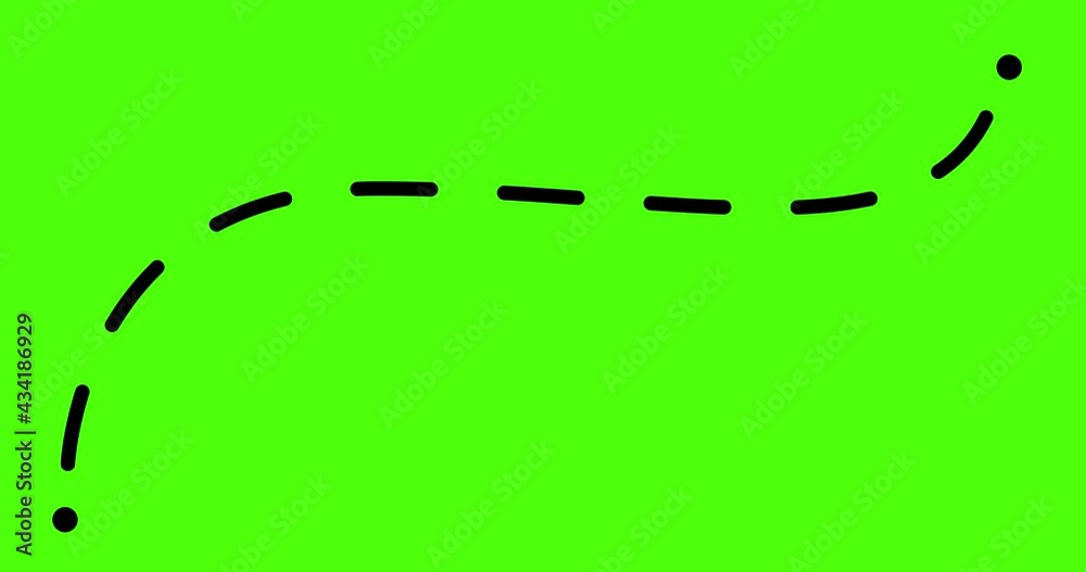 Animation of a path from one point to another. Goal concept. Dotted line. Green screen. 4K

