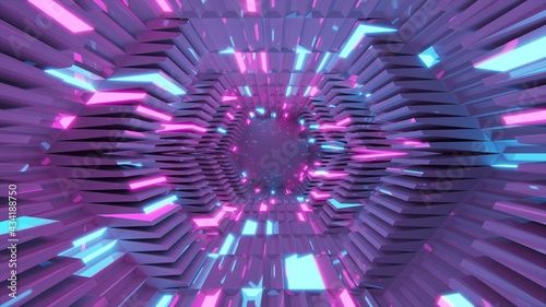 Abstract Corridor. Futuristic 3d render. Neon background. Pink and blue color. Technology backdrop. Sci-fi illustration