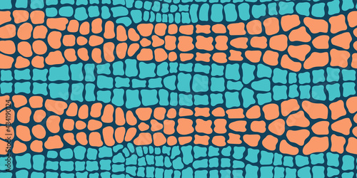 Colorful crocodile or alligator skin seamless pattern in 80s-90s style. Exotic animalistic texture background. Abstract leather wallpaper.	