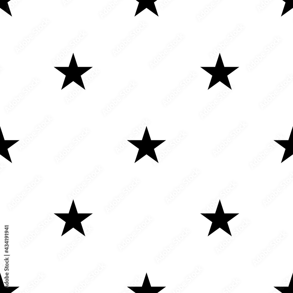 Seamless pattern background with black stars. Vector simple illustration on white background