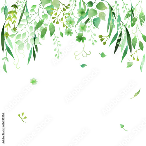 Hand-drawn watercolor green floral frame made in vector.