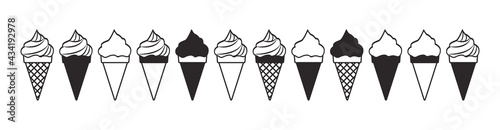 Black and white ice cream vector icon, summer set isolated on white background. Simple illustration