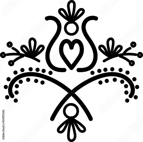 Simple flower vector clipart black outline. Vintage, retro floral pattern and silhouette, Nature art design based on Hungarian embroidery motifs