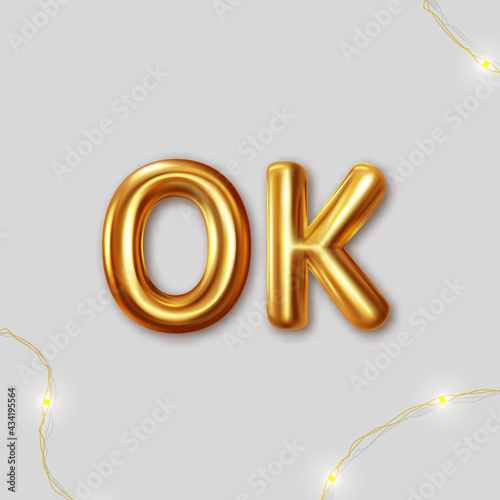 OK logo design template. Vector illustration gold letters on a gray background