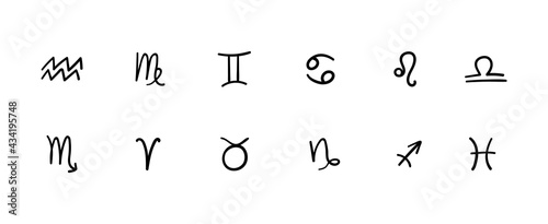 Vector flat and simple style illustration set of black Astrological signs isolated on the white background