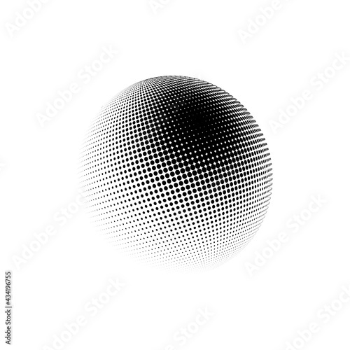 Halftone sphere dotted vector illustration. Circle halftone patterns dots logo. Globe vector illustration. © RDVector