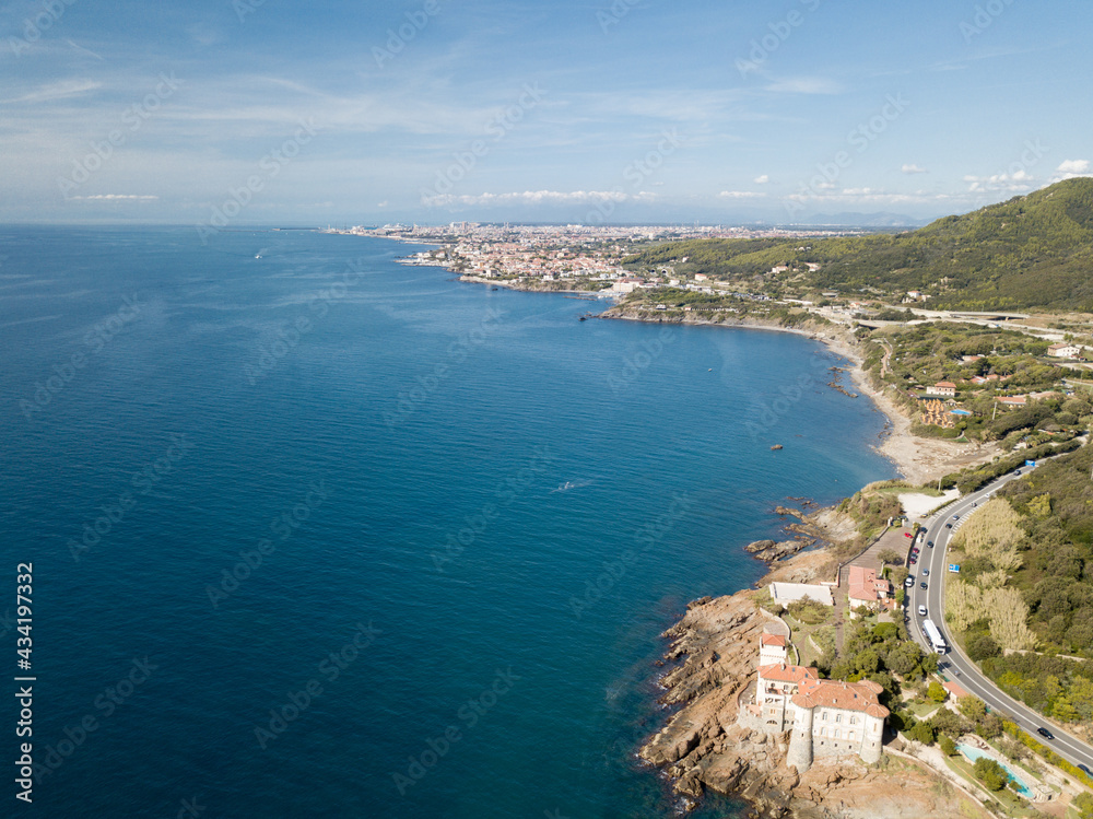 Aerial view of coast and sea