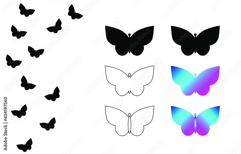 Naklejka premium Butterfly silhouette set, outline icons, gradient, summer theme. Vector EPS 10.