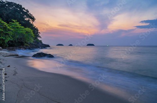 Tropical beach at sunset.