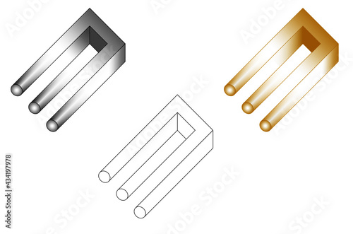 Impossible 3d figure. Three pins go into the bracket.